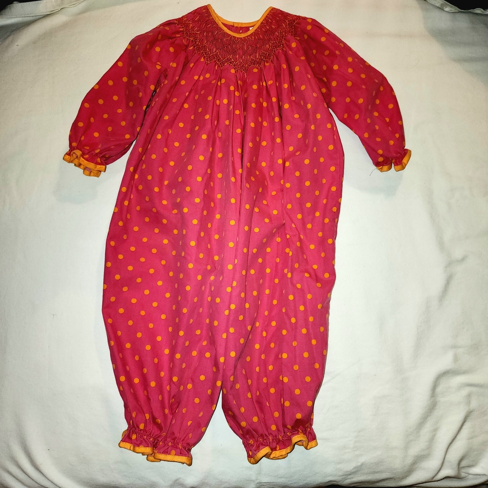 Petit Ami Pink With Orange Polka Dots Baby Romper